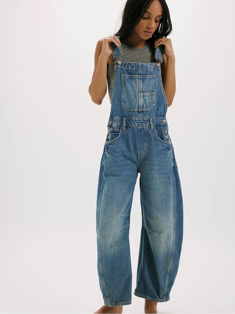 Free People We The Free Good Luck Barrel Overalls Ultra Light Beam